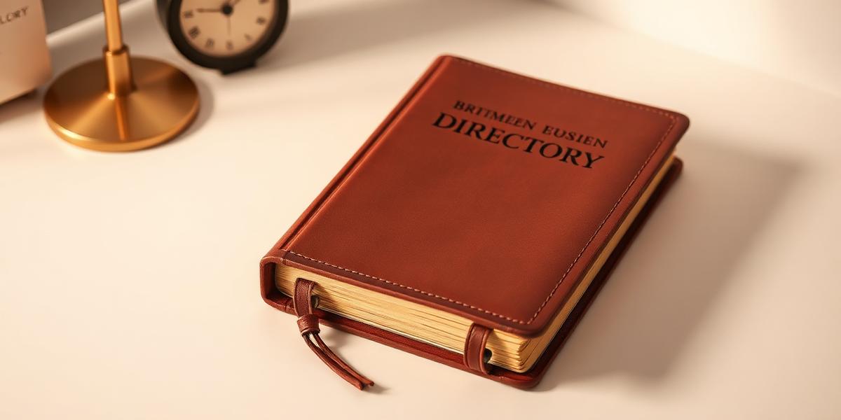 A leather-bound directory resting on a warm-lit desk